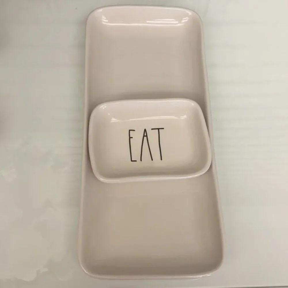 RAE DUNN White Ceramic Taste Nibble Eat Platter & Dish Set of 4